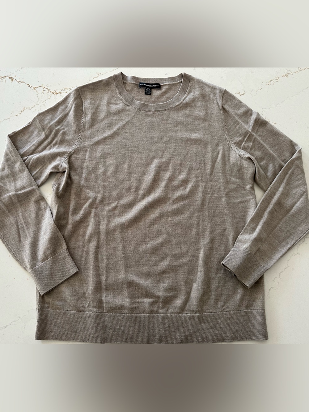 Women’s Katherine Barclay 100% merino wool lightweight Crewneck Sweater in Taupe